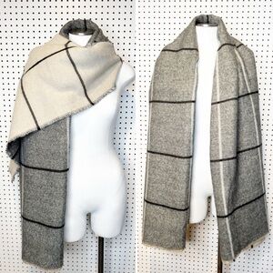 ZARA | Blanket Scarf pr Wrap w/ Contrasting Patterns— Cream White Black Grey